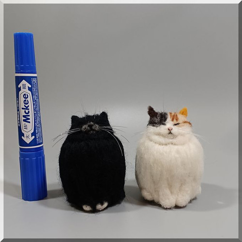 羊毛フェルト 猫 仲良しデブ猫さん 黒猫 三毛猫 ブサ猫 ねこ ネコ 猫