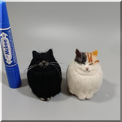 羊毛フェルト 猫 仲良しデブ猫さん 黒猫 三毛猫 ブサ猫 ねこ ネコ 猫
