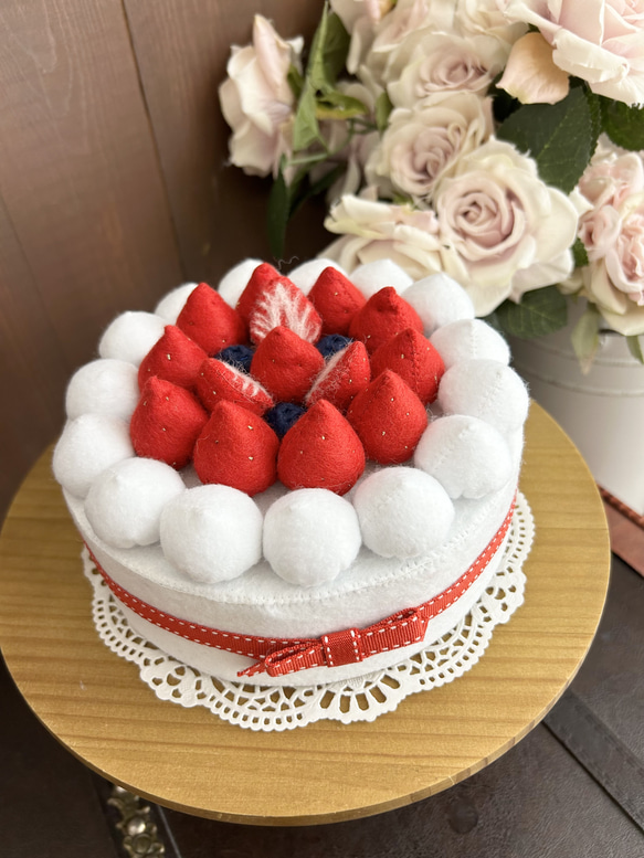 フェルトケーキ♡おままごと☆5号サイズショートケーキ おもちゃ