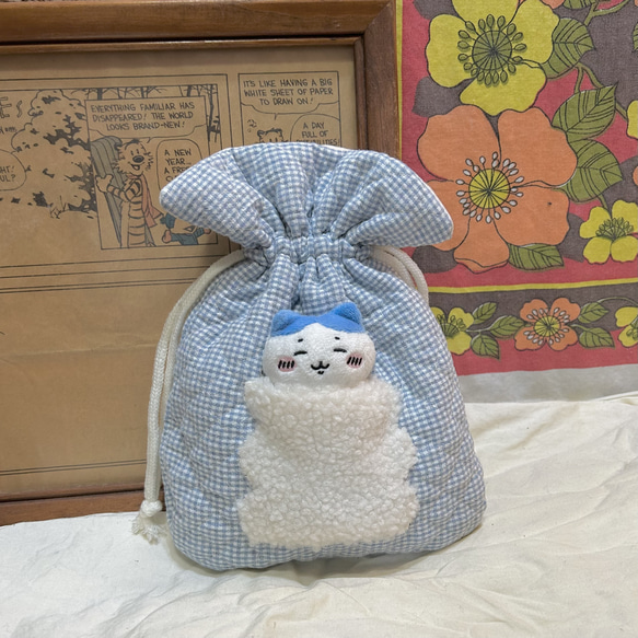 お布団つき巾着バッグ　ちいかわお座りぬいぐるみ 5枚目の画像