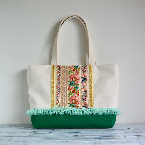 エスニック トートバッグ パッチワーク 大きめ 33cm インド刺繍