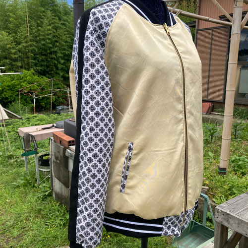 オーダー品】着物リメイクスカジャン リバーシブル 振袖 扇柄 横振り