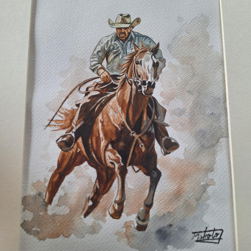 水彩画 馬に乗ったカウボーイ 絵画 makochin 通販 17894755