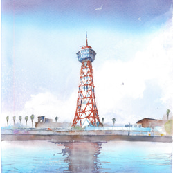 青いヨット 海 船 ヨット 水彩画 手描き 原画 イラスト SHOGO