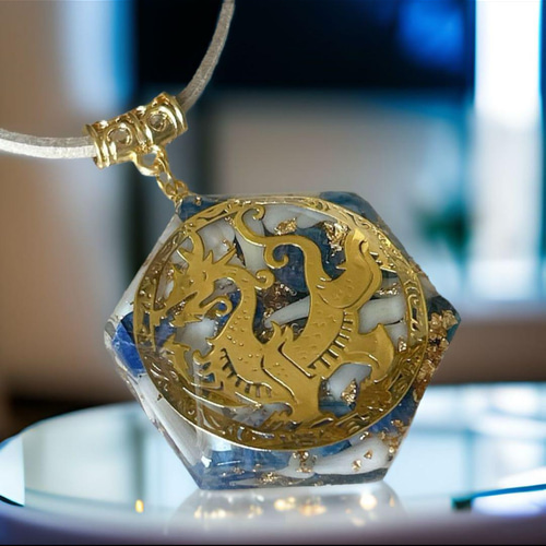 特別価格★隕石★金運呪物★輝く未来へオルゴネックレス 幸運✨オルゴナイト ネックレス 六角形 ヘキサゴン 金龍 龍神様