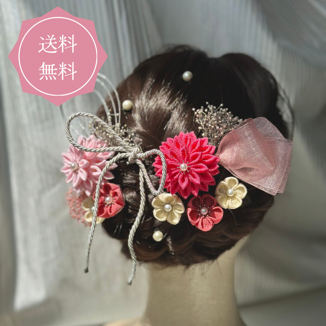 【受注生産】トレンド✨つまみ細工髪飾り　浴衣　夏祭り　成人式　卒業式　七五三　和装