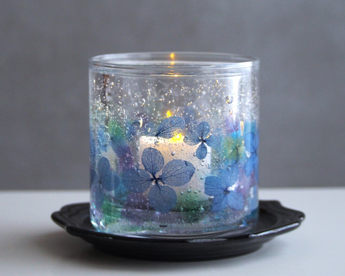 小雨】紫陽花キャンドルホルダーとティーライトジェルキャンドルの