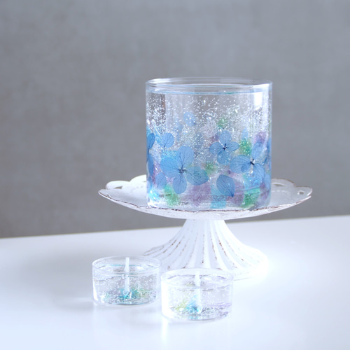 小雨】紫陽花キャンドルホルダーとティーライトジェルキャンドルの