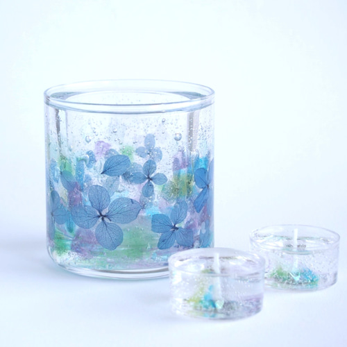 小雨】紫陽花キャンドルホルダーとティーライトジェルキャンドルの