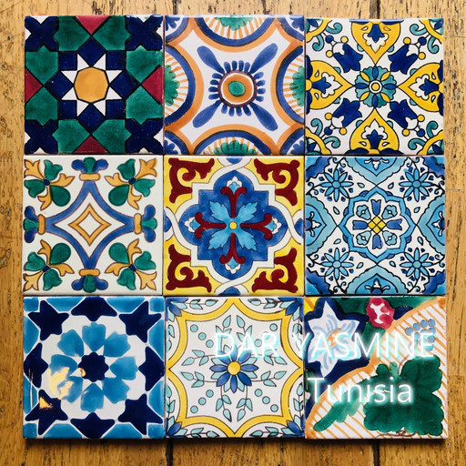 New!チュニジアタイル9枚セット　色とりどりに9枚セットB　1枚1枚の柄が違う