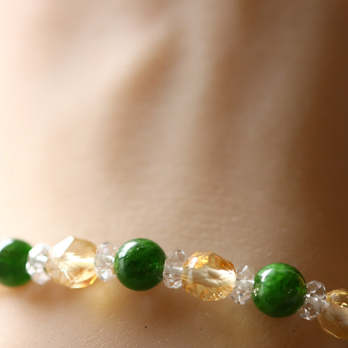 ☆プレミアムブレスレット☆クロムダイオプサイト：6ミリ＆シトリン