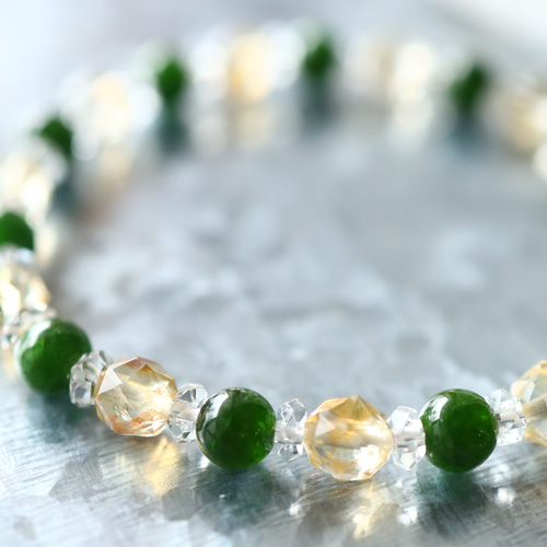 ☆プレミアムブレスレット☆クロムダイオプサイト：6ミリ＆シトリン