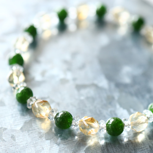 ☆プレミアムブレスレット☆クロムダイオプサイト：6ミリ＆シトリン