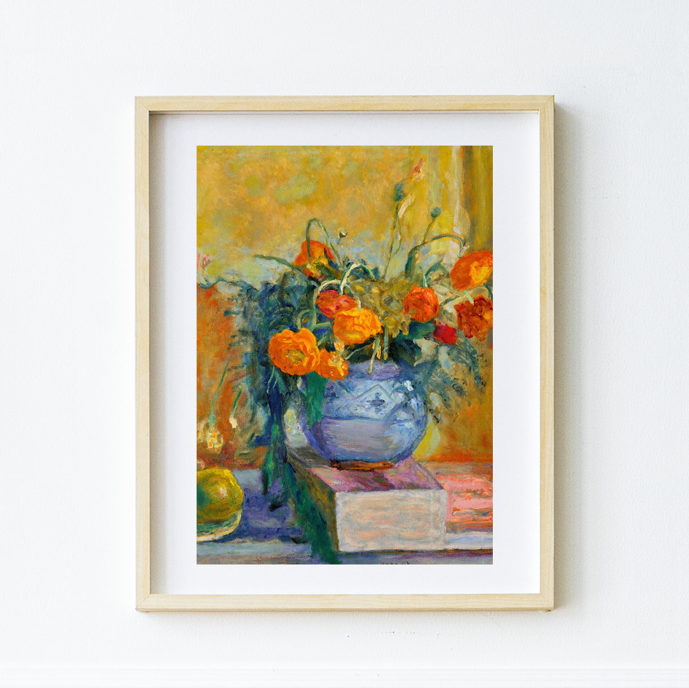 NO.645】百合の花瓶絵画アートポスター青色ボタニカル可愛い