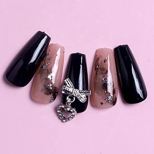 P97《2個》ネイルパーツ シルバー 揺れるパーツ ハート リボン 可愛い