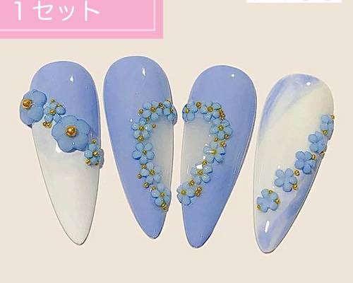 P100《1セット》ネイルパーツ 青 ブルー お花 フラワー