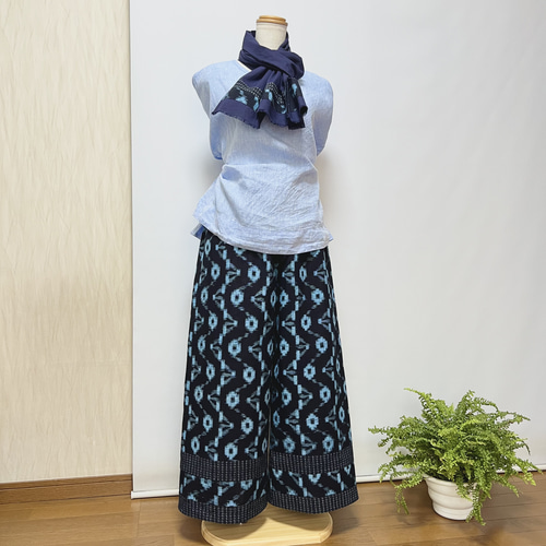 絣リメイク　カフス付きパンツ 絣リメイク カフス付きパンツ