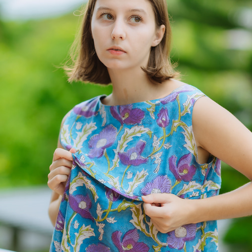 在庫一掃セール>> インド綿/Aラインワンピース/マキシ丈 (ハンド