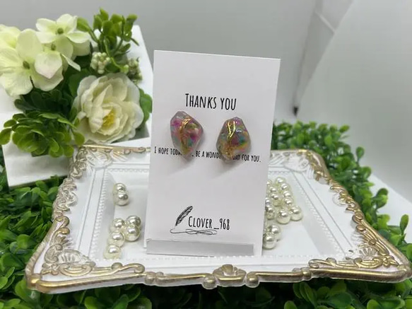 ハンドメイド レジン》マット加工フラワーピアス H-114 ピアス  