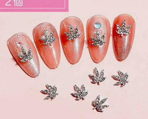 P108《2個》ネイルパーツ シルバー ガンジャ レゲエ ギャル 葉っぱ 銀