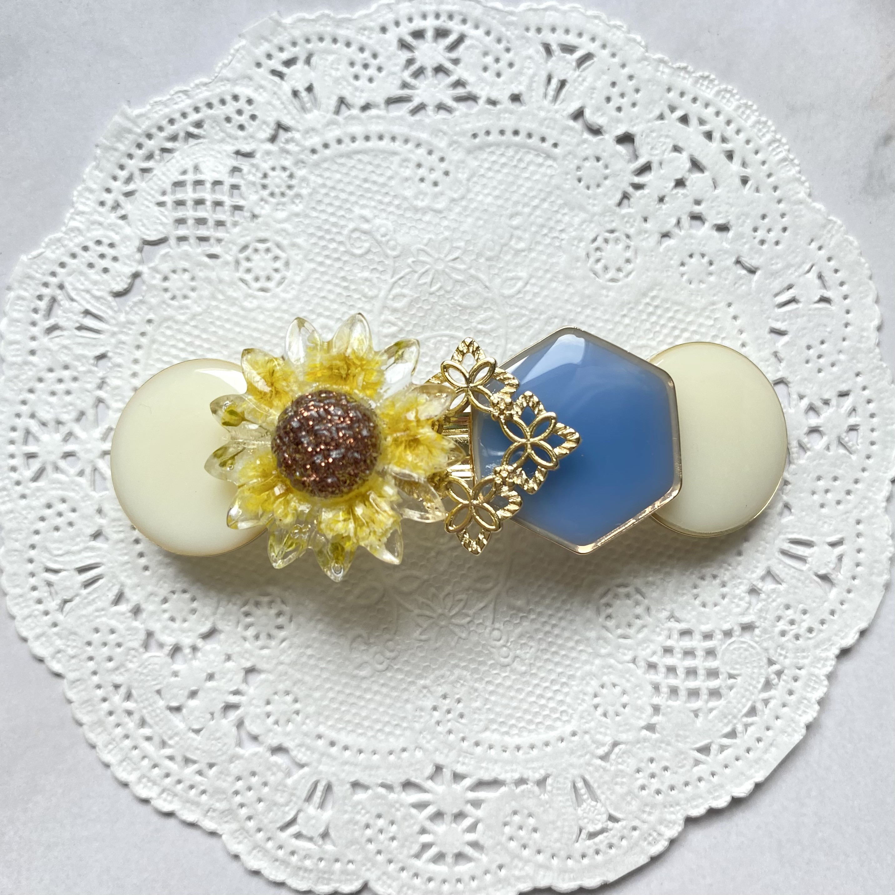 ひまわりバレッタ ヘアアクセサリー レジン バレッタ Jolie