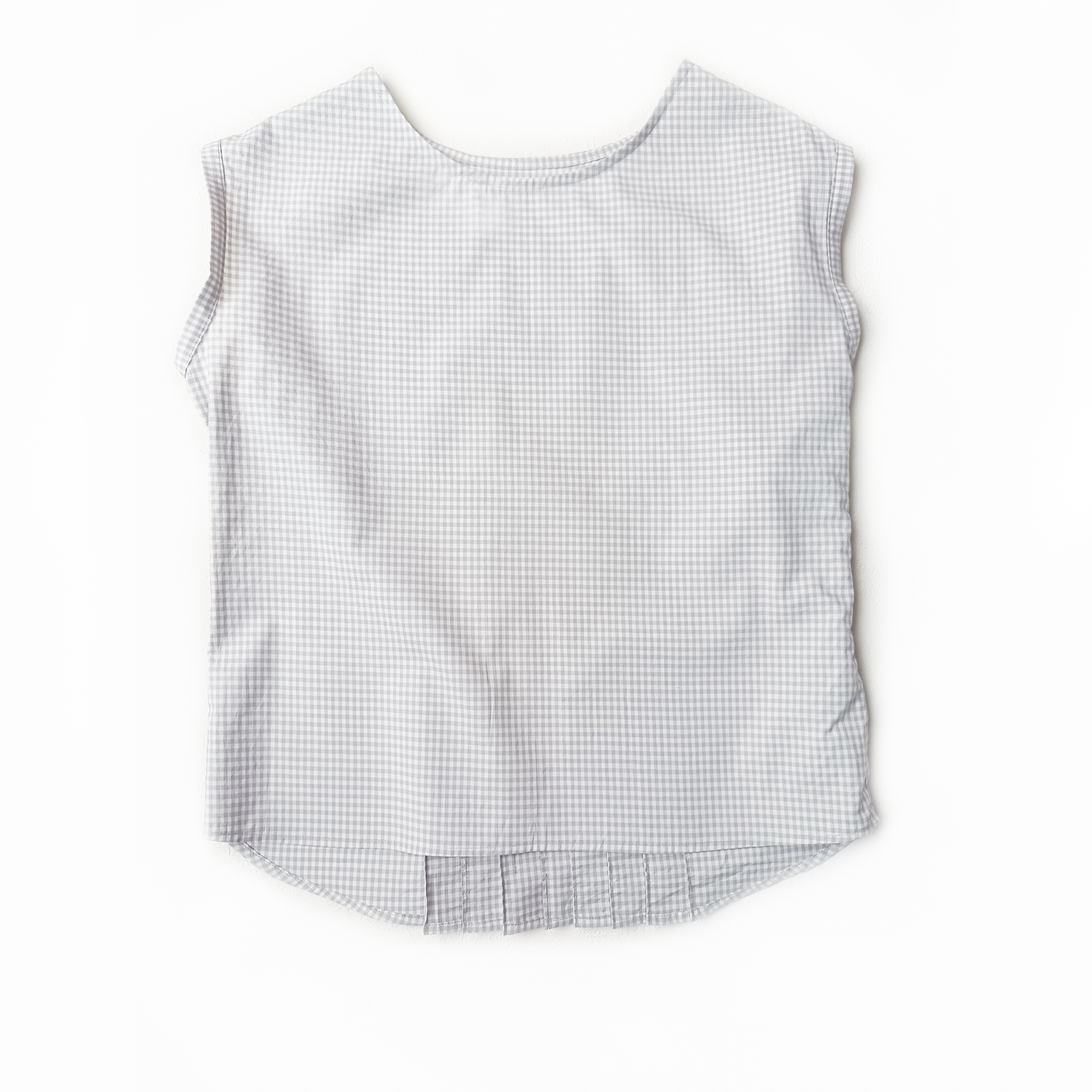 ギンガムチェック後ろプリーツトップス[ライトグレー]