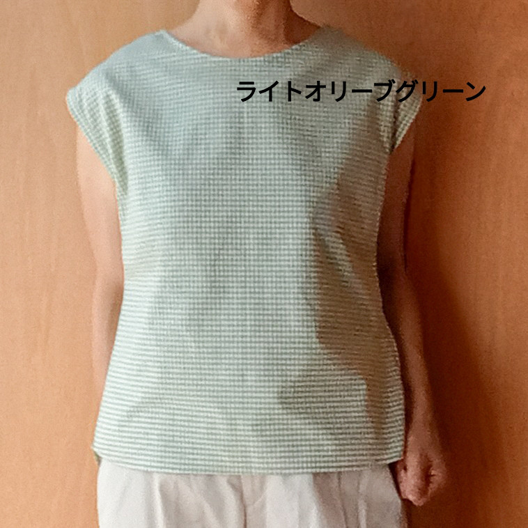 ギンガムチェック後ろプリーツトップス[ライトグレー]