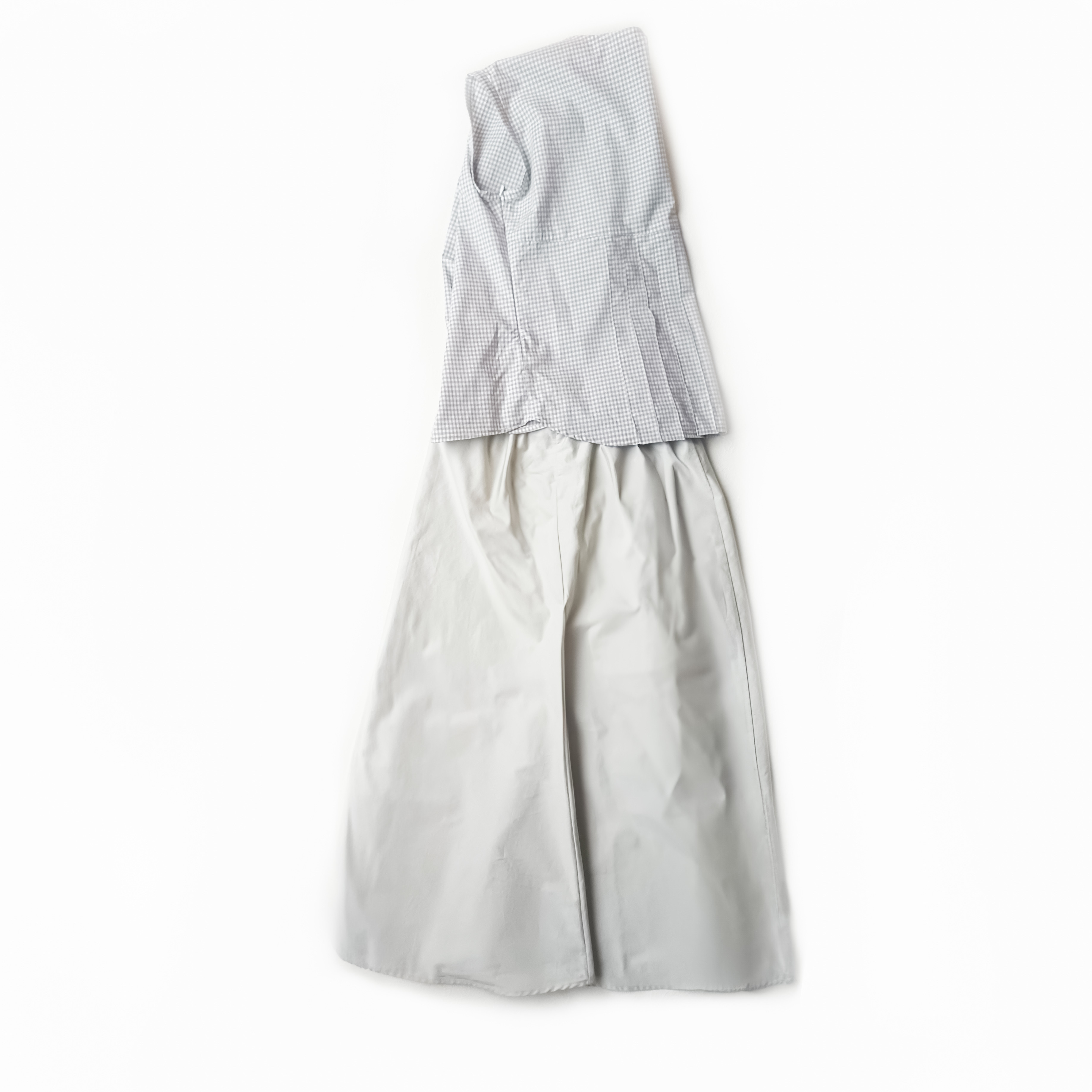 ギンガムチェック後ろプリーツトップス[ライトグレー]