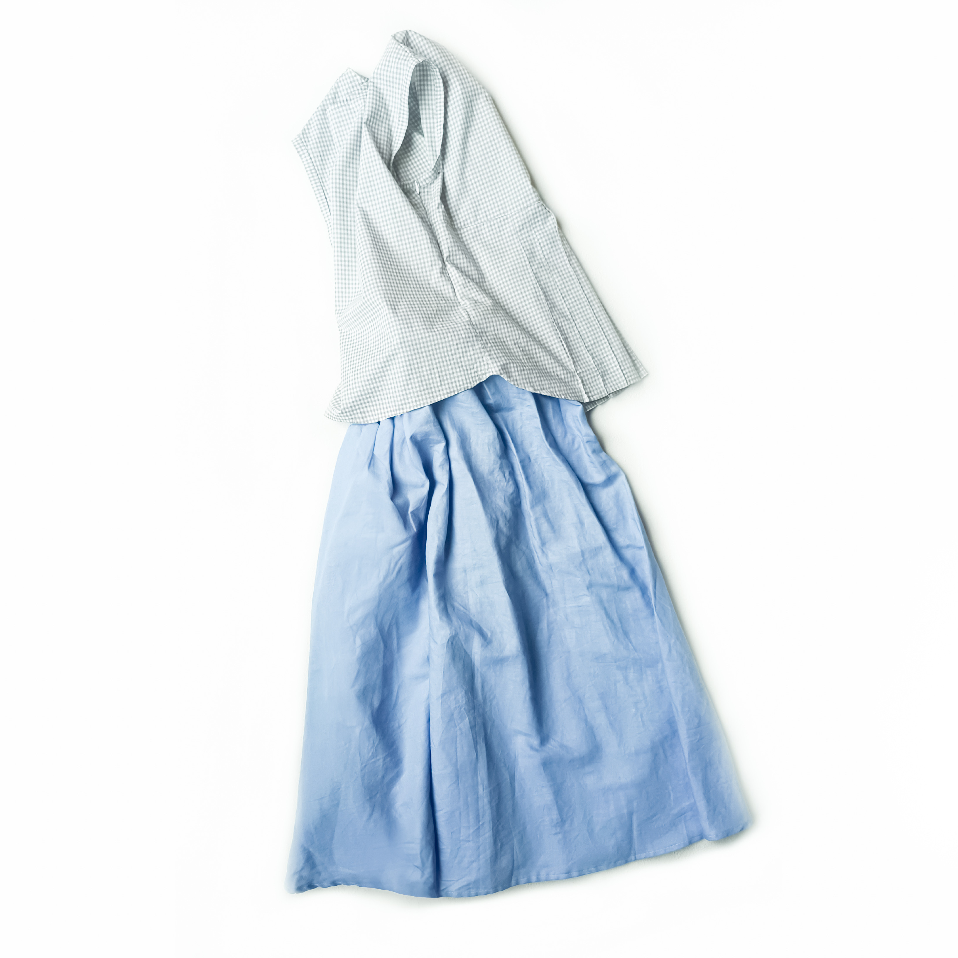 ギンガムチェック後ろプリーツトップス[ライトグレー]