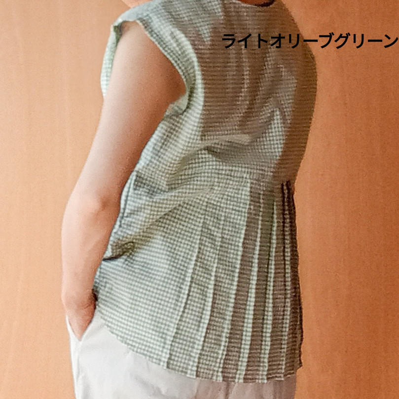 ギンガムチェック後ろプリーツトップス[ライトグレー]