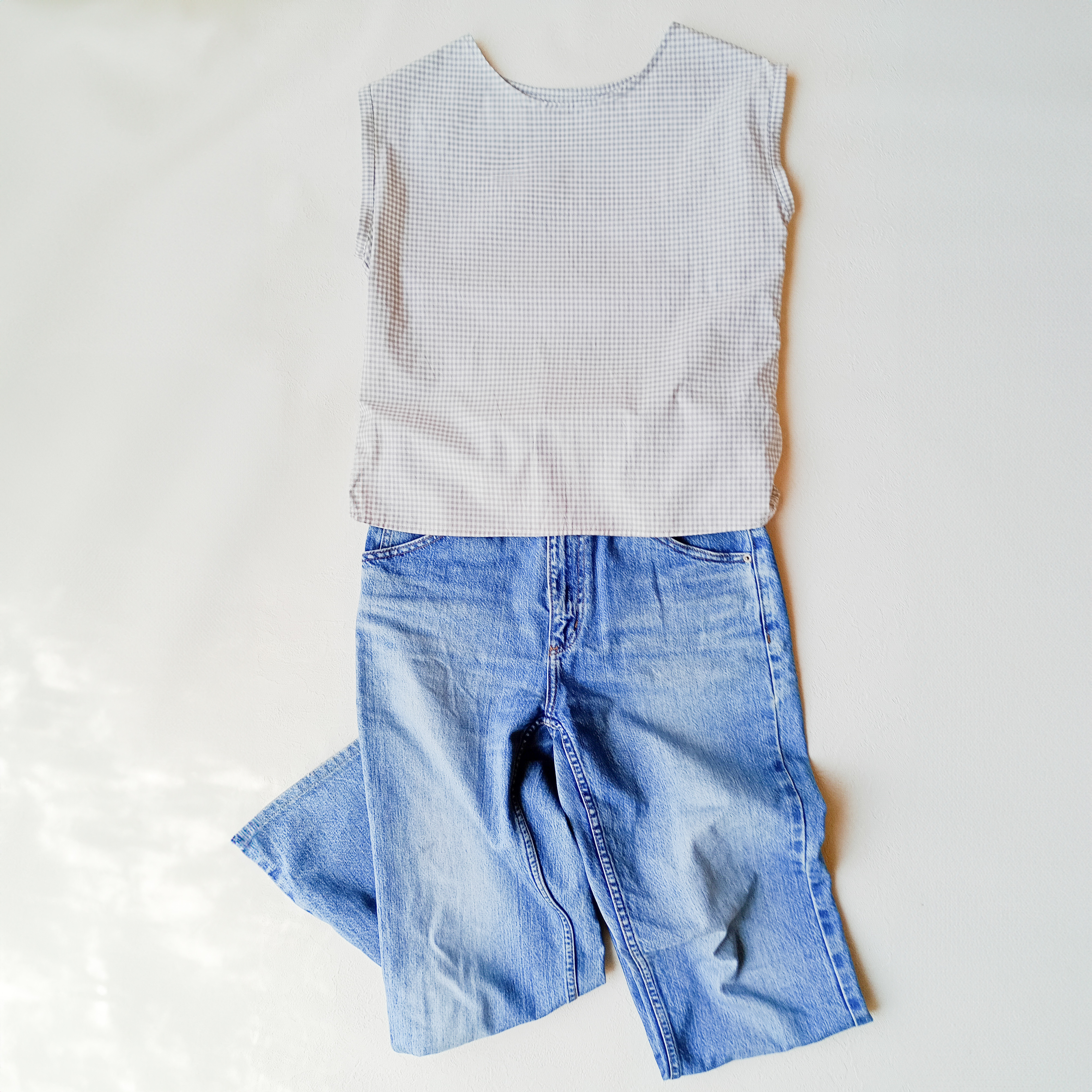 ギンガムチェック後ろプリーツトップス[ライトグレー]