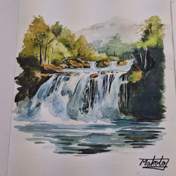 海外 正規品】 M. Martin 「滝」サイン入り かたより 水彩画