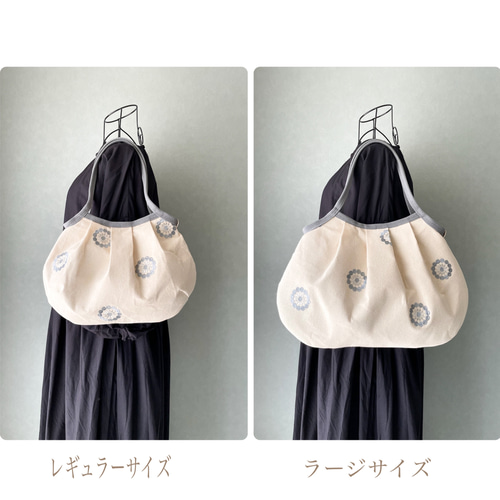 コロンと可愛いショルダーグラニーバッグ 北欧サークル刺繍 キナリ地