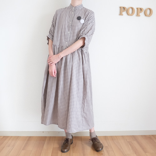 BUBBLES ファーカラークロスワンピース ギンガム チェックバンドカラー