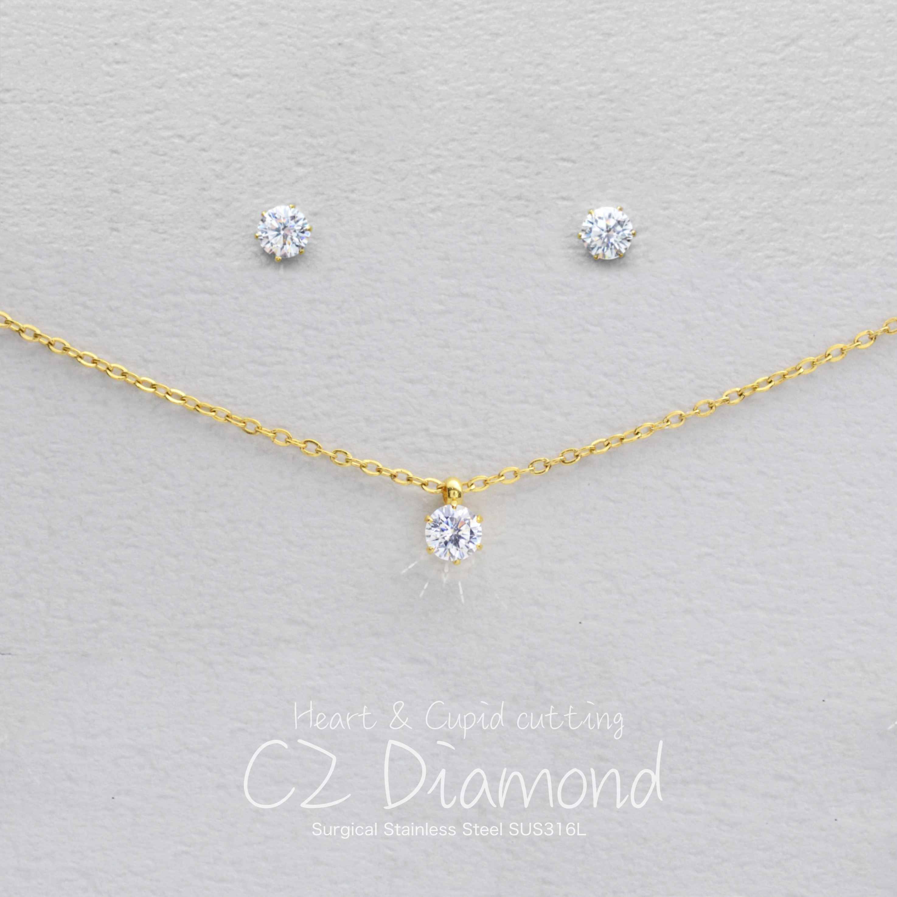 【Creema限定ギフトセット】つけっぱなしOK！ネックレス ピアス サージカルステンレス CZダイヤ スキンジュエリー