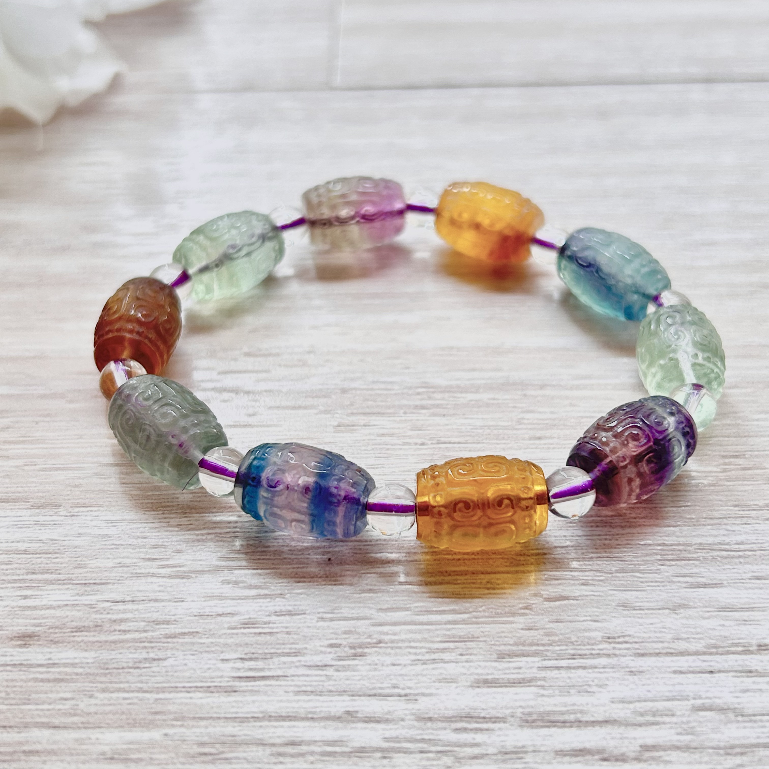 フローライト他5種類パワーストーンブレスレット内径約15.5cm