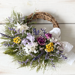 ラベンダーシャワーローズと紫陽花のそよ風リース リース Rosa Cherry  