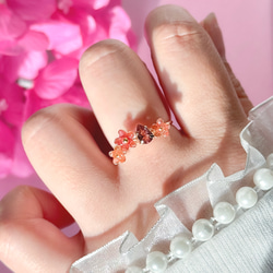 ピンクの天然石のワイヤーリング Jewelry Flower- オキザリスとピンクトルマリン(10月誕生石)のワイヤー