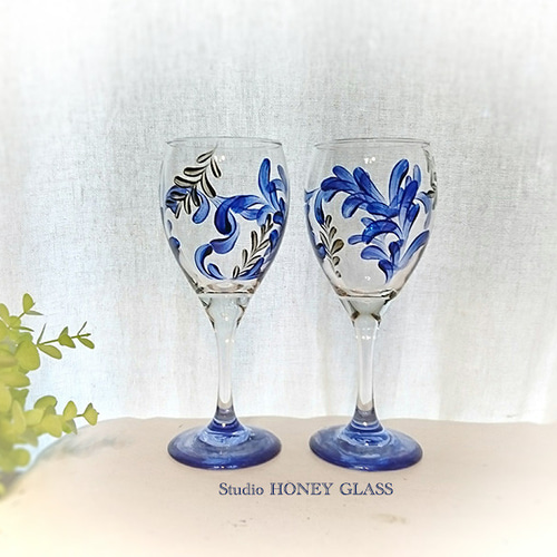 美術品　ワイングラス アンティーク風お花畑ワイングラス【スタッキングワイングラス