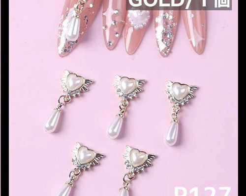P127《2個》ネイルパーツ ゴールド ハート 揺れるパーツ パール 量産型
