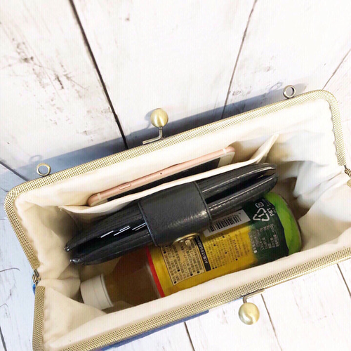 フラワーレース柄 がま口バッグ ショルダー紐付き ハンドメイド