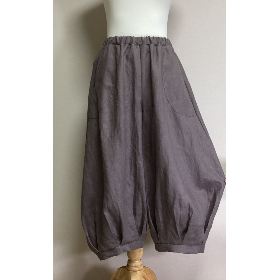 カラーリネン◆ペアパンツ◆ブラウン◆フリーサイズ（中厚、リネン100％）