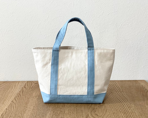 11号帆布トートバッグ＊生成り×ブルー トートバッグ m i r i m i