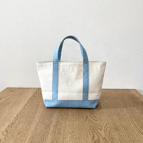 11号帆布トートバッグ＊生成り×ブルー トートバッグ m i r i m i