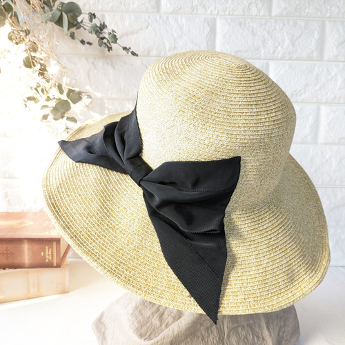 つば広 ブレード ☆ ビッグリボン ☆ レディース 帽子 UVカット ハット