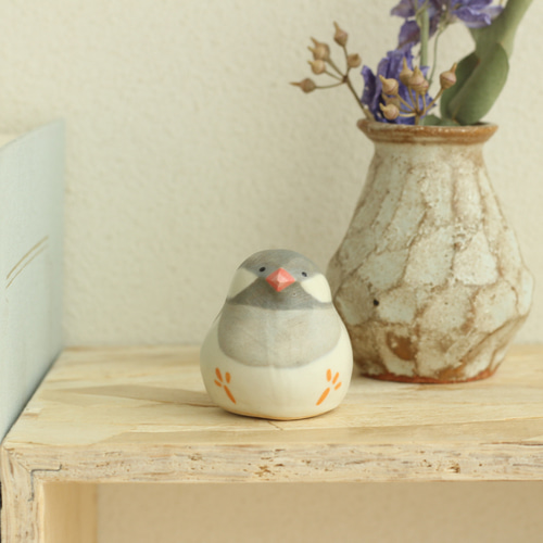 陶土のシルバー文鳥 小鳥の置物 その他インテリア雑貨 陶ノ鳥ひよこや