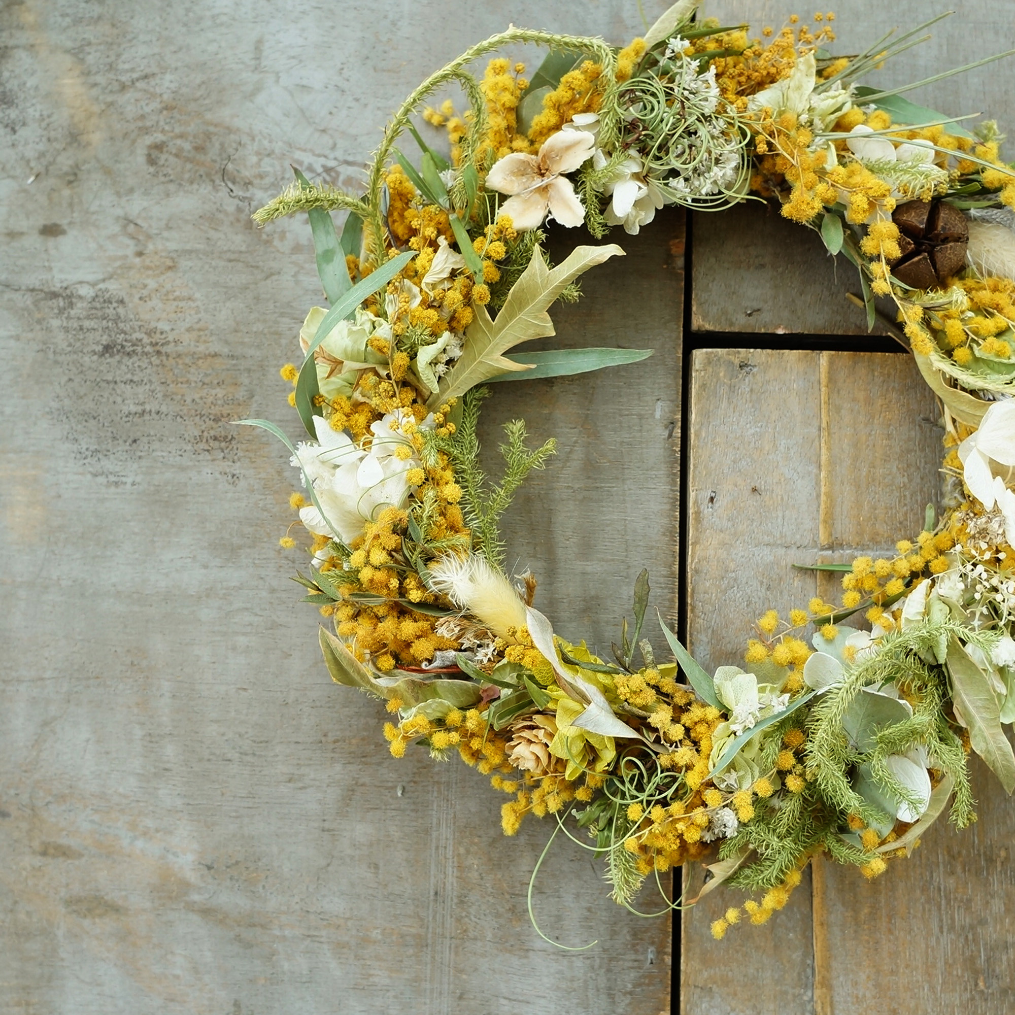 ミモザのフライングバスケット☆ドライフラワーバスケット