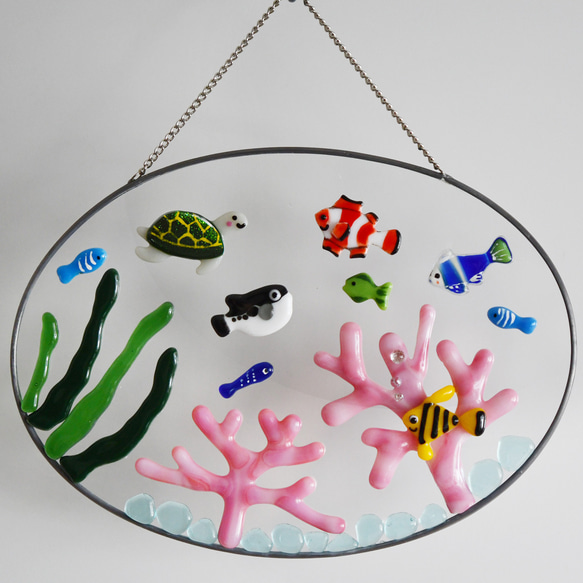 ステンドグラス サンゴにお魚さん 海の中 その他インテリア雑貨 もえ