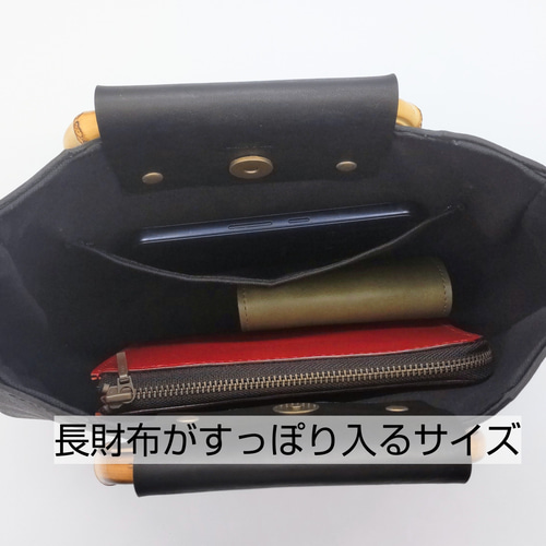 バンブーハンドルのレザーバッグ◇着物に合う◇本革◇ハンドバッグ◇和