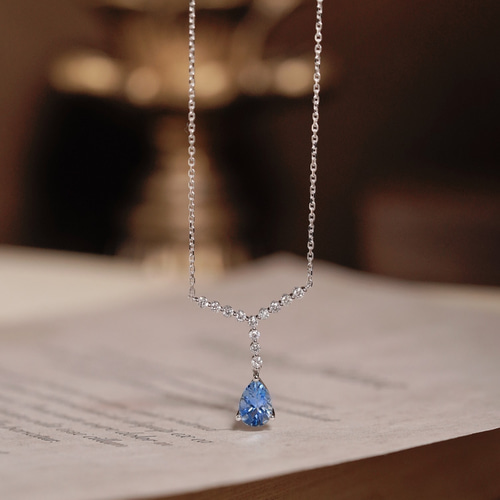 天然ダイヤモンド付きアクアマリンネックレスk18 ネックレス  